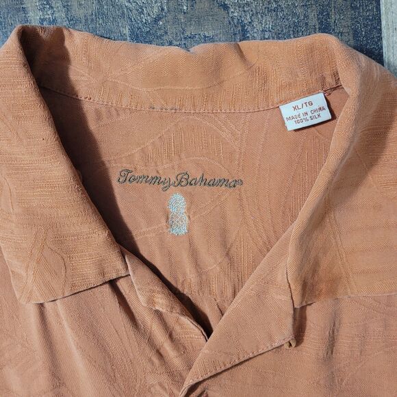 Tommy Bahama 100% Silk Mens XL Burnt Orange Short Sleeve Button Front Shirt FLAW - Picture 6 of 9